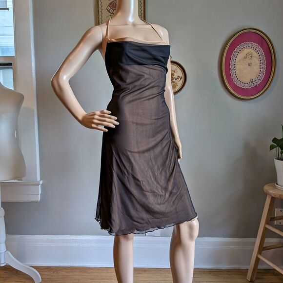 Vintage 90s Crew Mini Dress Black Halter Cowl Neck Whimsygoth Size Large - Picture 1 of 11
